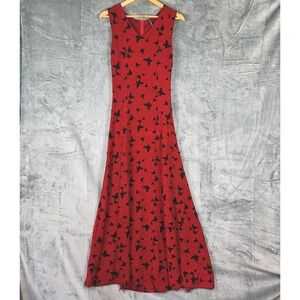 Womens Dress Medium Red Butterfly Maxi‎ Burnout Velvet Whimsigoth Fairy Grunge